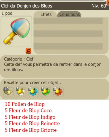 Recette clef donjon des Blops