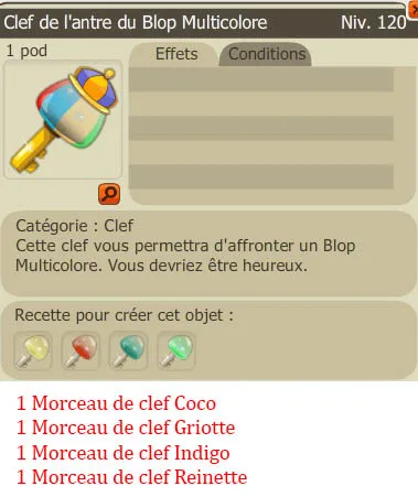 Recette clef donjon Blop Multicolore