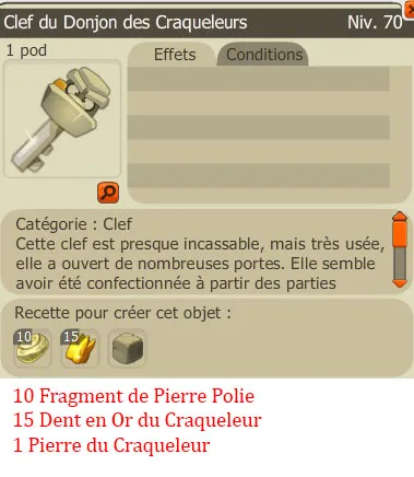 Recette clef donjon des Craqueleurs