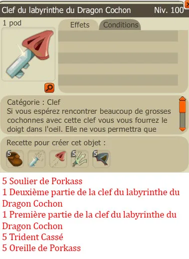 Recette clef du Labyrinthe du Dragon Cohon