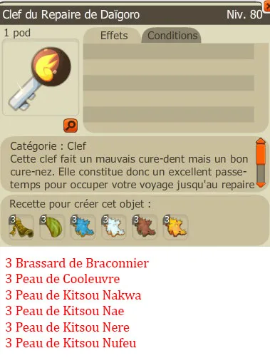 Recette clef Repaire Daïgoro