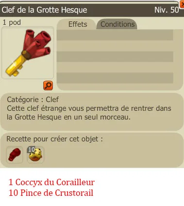 Recette clef donjon Grotte Hesque
