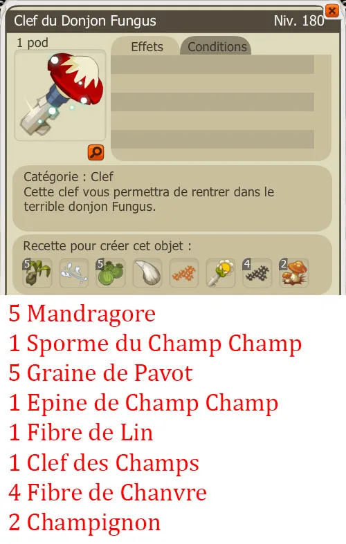Recette clef donjon des Fungus