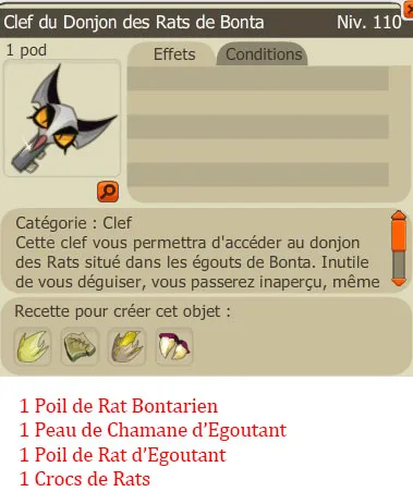 Recette clef donjon des Rats de Bonta