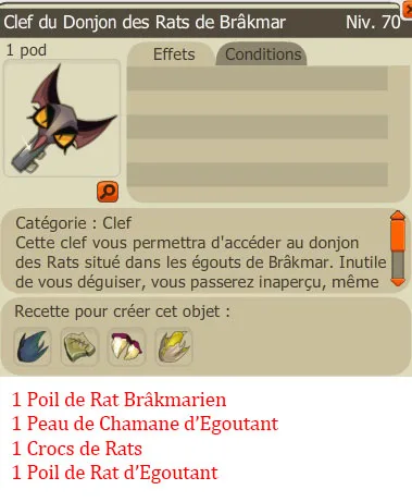 Recette clef donjon des Rats de Brâkemar