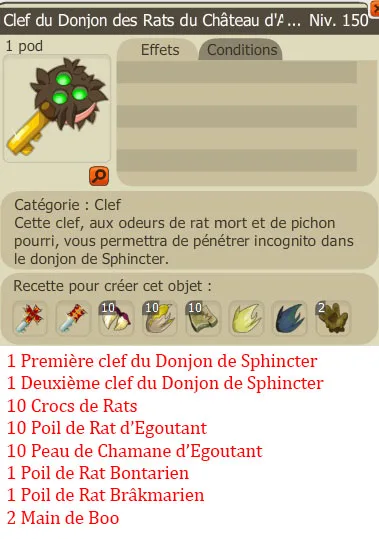 Recette clef donjon sphincter cell