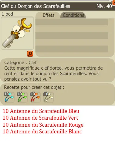 Recette clef donjon des Scarafeuilles