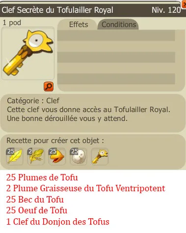 Recette Clef donjon Tofus Royal