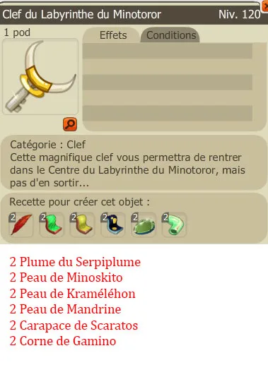 Recette clef du Labyrinthe du Minotoror
