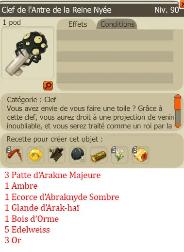 Recette clef donjon de la reine Nyée