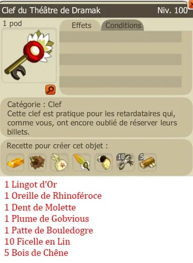 Recette clef donjon Dramak