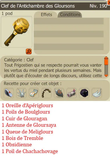 Recette clef donjon Glourséleste