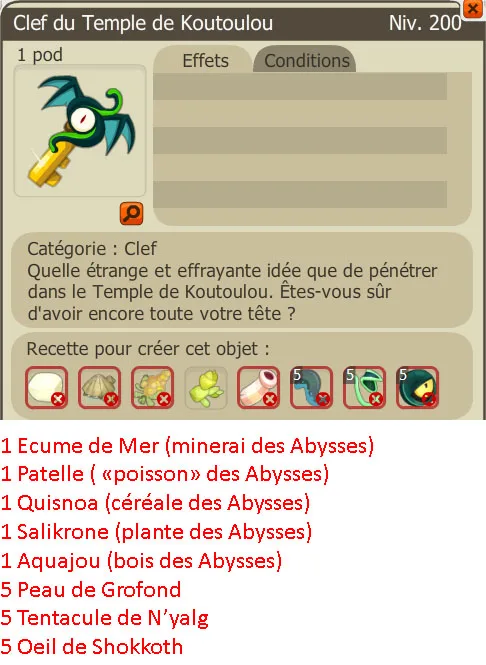 Recette clef donjon de la reine Nyée