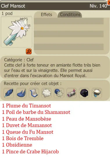 Recette clef Excavation du Mansot Royal