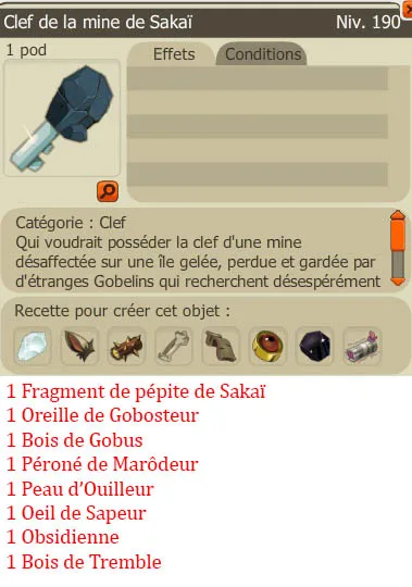 Recette clef donjon mine sakai