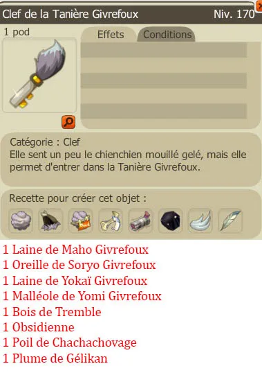 Recette clef donjon Tanière Givrefoux