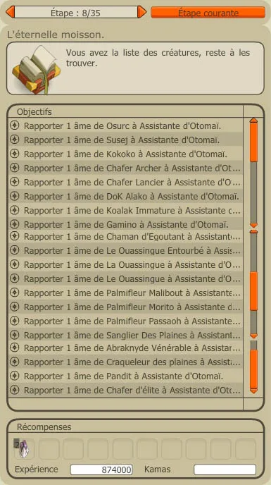 Quête du dofus ocre, liste des archimonstres