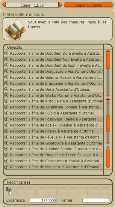 Quête du dofus ocre, liste des archimonstres