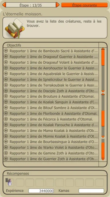 Quête du dofus ocre, liste des archimonstres