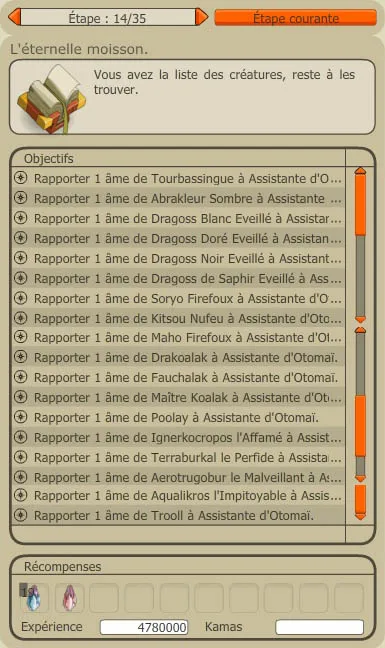 Quête du dofus ocre, liste des archimonstres