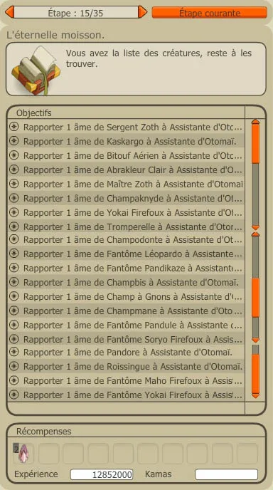 Quête du dofus ocre, liste des archimonstres