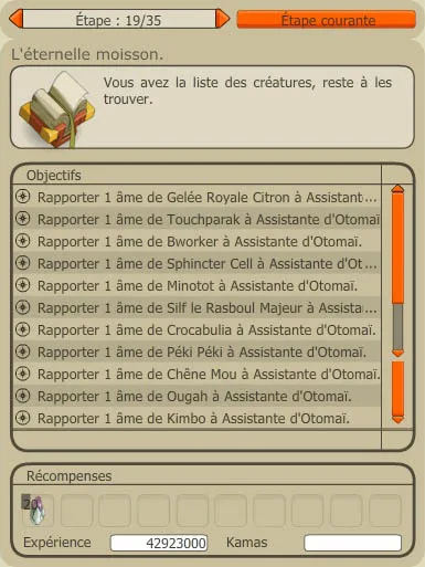Quête du dofus ocre, liste des archimonstres