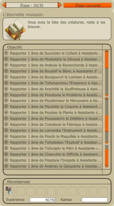 Quête du dofus ocre, liste des archimonstres