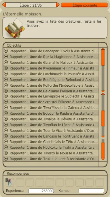 Quête du dofus ocre, liste des archimonstres