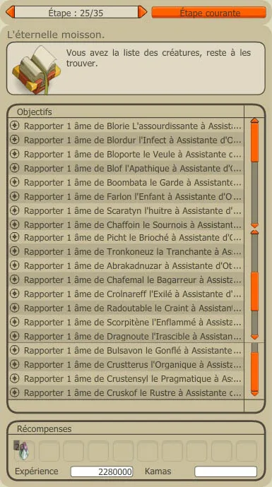 Quête du dofus ocre, liste des archimonstres