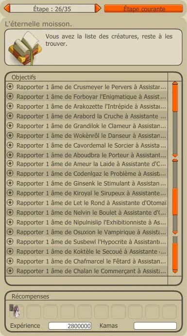 Quête du dofus ocre, liste des archimonstres
