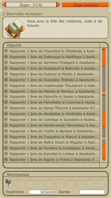 Quête du dofus ocre, liste des archimonstres