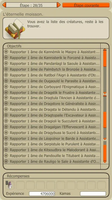 Quête du dofus ocre, liste des archimonstres