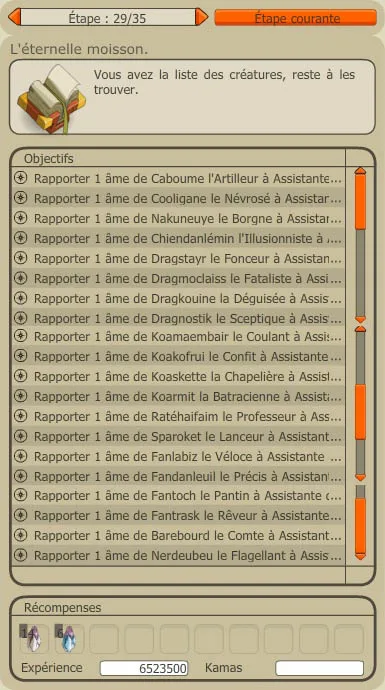 Quête du dofus ocre, liste des archimonstres