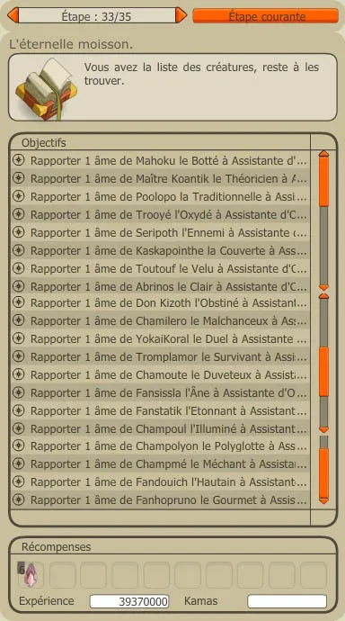 Quête du dofus ocre, liste des archimonstres