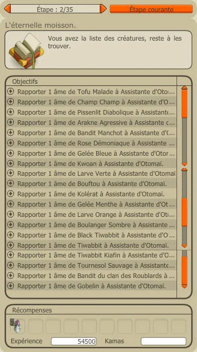 Quête du dofus ocre, liste des archimonstres