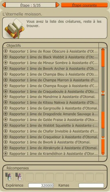 Quête du dofus ocre, liste des archimonstres