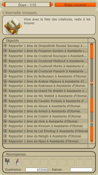 Quête du dofus ocre, liste des archimonstres